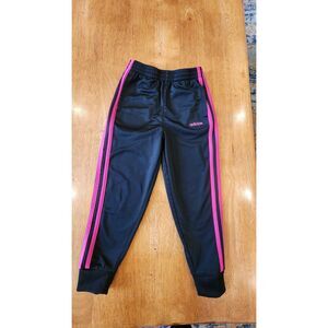 Adidas Girls' Tricot Jogger Pants - Black with Pink 3-Stripes size 5